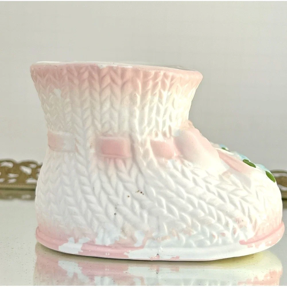 Baby Bootie Planter Napco Pink Nursery Double Shoe Vase Japan‎ Vintage Ceramic